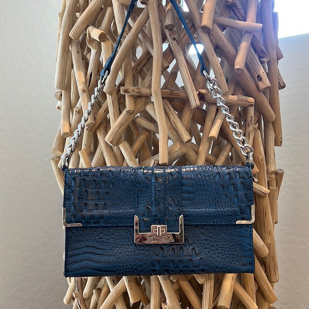 MARC FISHER blue crocodile shoulder bag